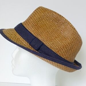 Tan Straw Fedora with Blue Band NWT